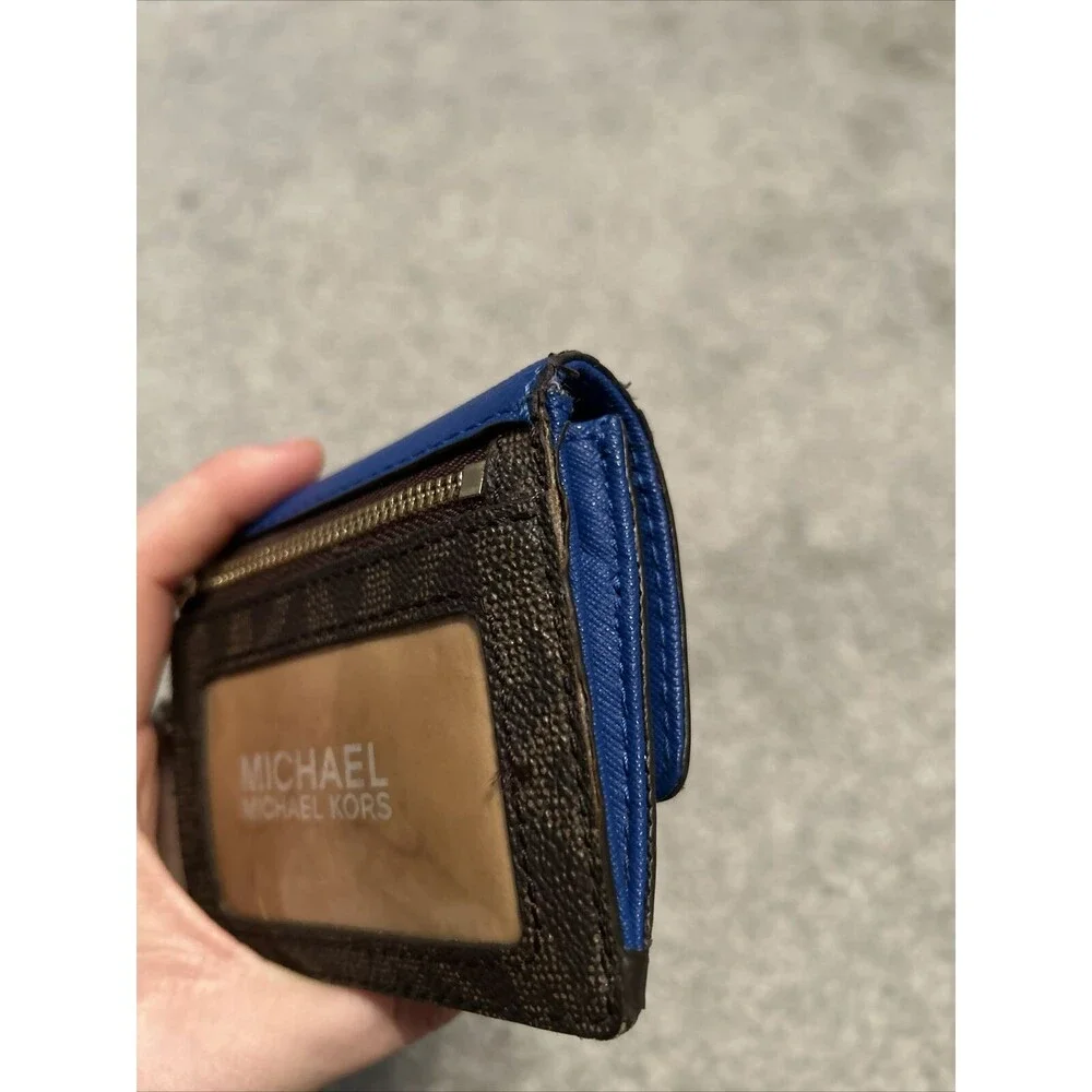 michael kors keychain wallet Blue‎ And Brown Logo Design Leather